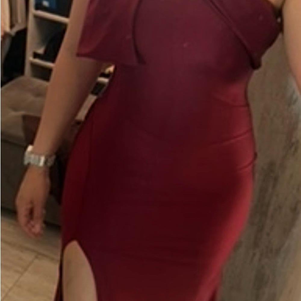 Fashion Nova One Shoulder Burgundy Dress